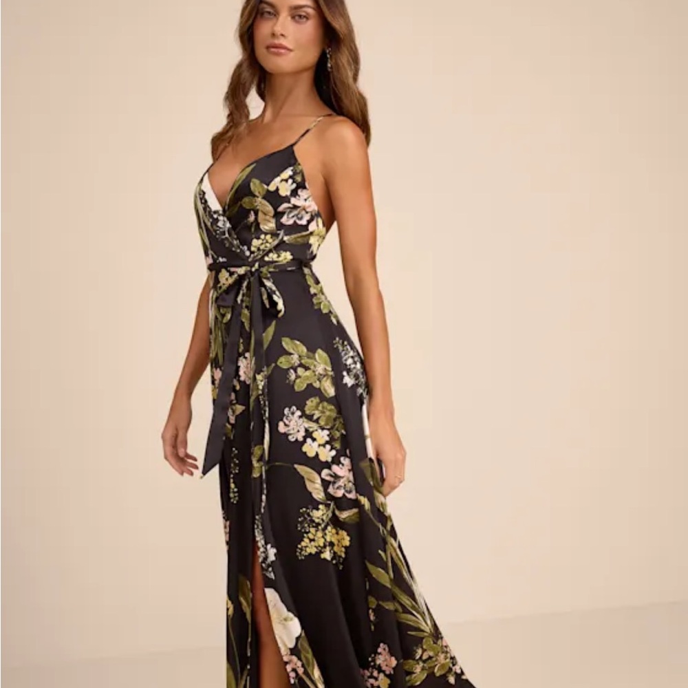 Still the One Black Floral Print Satin Maxi Dress
- Lulu’s - Picture 4 of 6